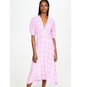FAITHFUL THE BRAND NWT Vittoria Midi Dress Djerra Check Print Pink